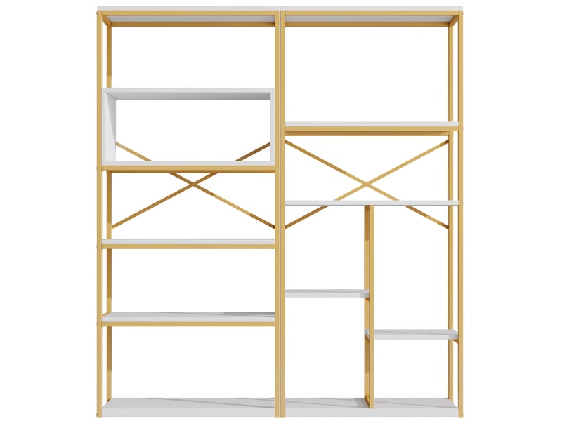 Bibliothèque 160 x 29,5 x 180 cm – blanc et doré – rangement ouvert, renfort arrière croisé - Conforama D