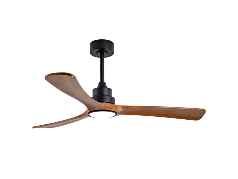  Ventilateur de plafond 132x132x34,3 cm avec lumière, métal et bois, noir et noyer foncé  - Conforama A