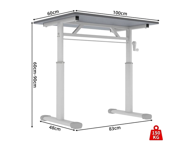  Bureau assis debout manuel réglable en hauteur 100x60cm gris métal et bois  - Conforama E