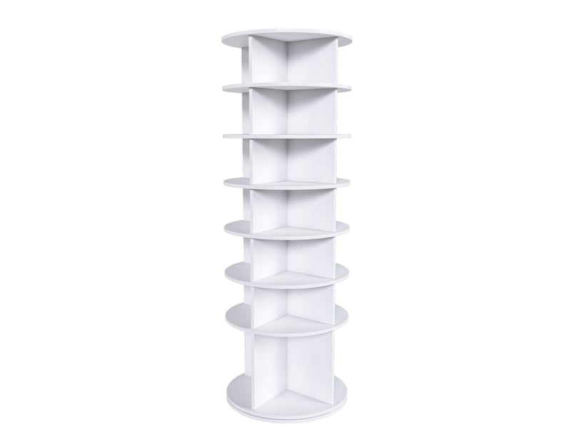  Tour à chaussures pivotante 60 x 60 x 184 cm blanche en pvc, sur pied, 7 niveaux pour 28 paires  - Conforama D