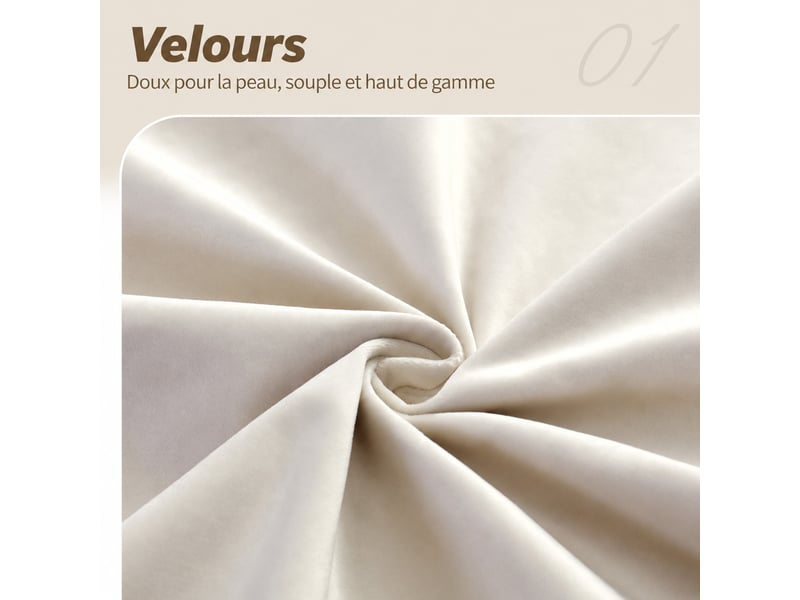  Lit double rembourré 180 x 200 cm avec coffre hydraulique, tête de lit capitonnée et pieds en bois massif, velours beige  - Conforama E