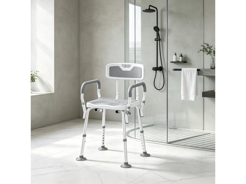 Chaise de douche ergonomique en acier, hauteur réglable, pieds antidérapants pour salle de bain - Conforama E