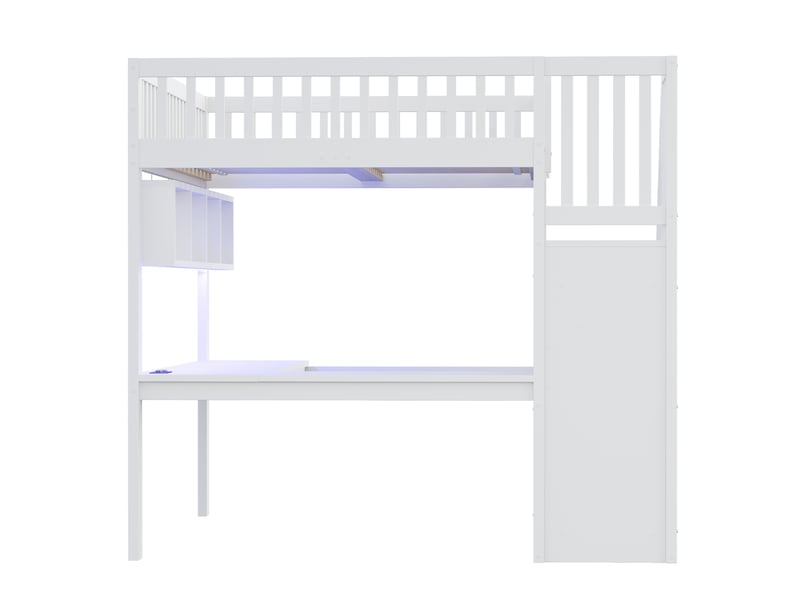 Lit mezzanine adulte 140x200 avec bureau et rangement - bois massif avec escalier, led, prise usb, gain de place blanc - Conforama R