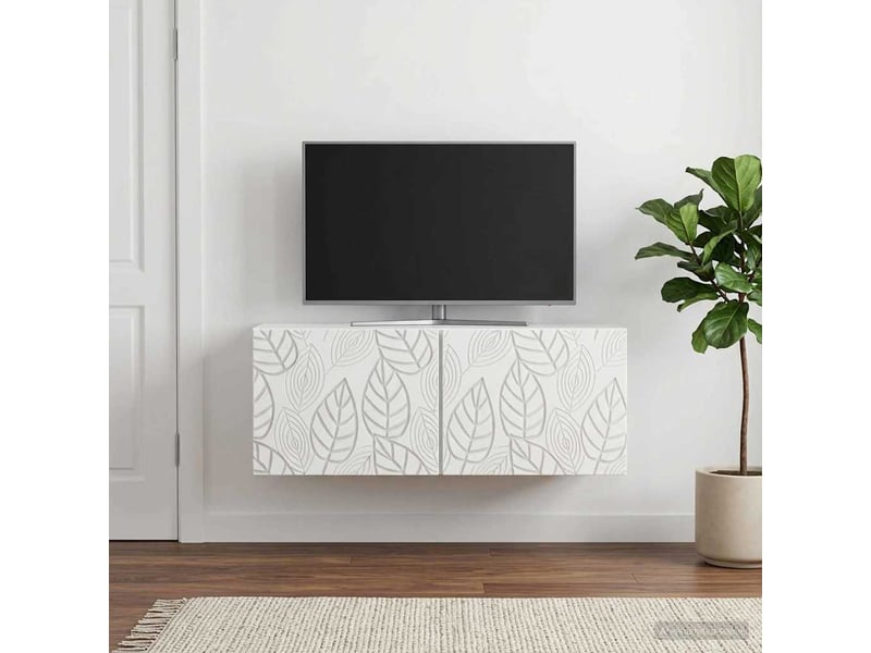  Meuble tv - banc tv - meuble de rangement mural 98 x 41 x 30 cm blanc bois d'ingénierie  - Conforama C