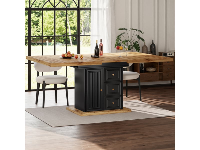 Table de cuisine rectangulaire avec allonge noir+naturel - 80x110-140max.cm mdf table bicolore - Conforama D