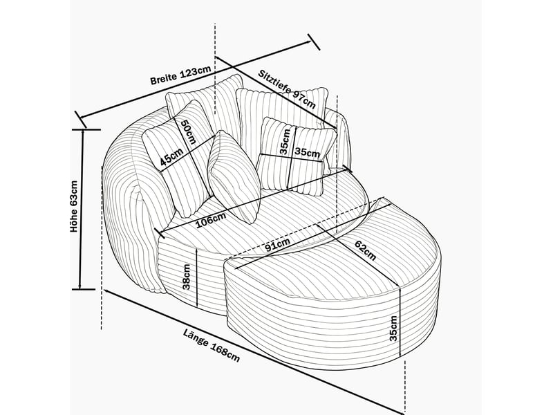  Fauteuil rond de détente modenvie avec repose-pieds, 5 coussins, chenille côtelée, camel et marron, 168 x 123 x 63 cm  - Conforama C