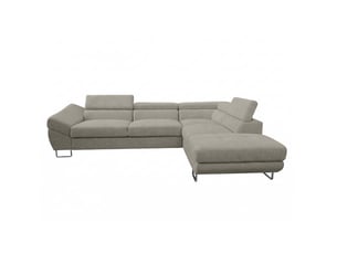 Canapé d'angle droit convertible LOUNGITUDE CASSIOPE 5 places Tissu taupe avec coffre de rangement