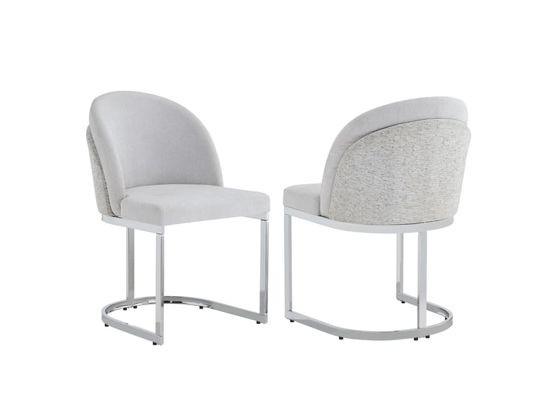  Lot de 2 chaises de salle à manger, double dossier et piètement métallique en chenille gris clair et argenté  - Conforama A