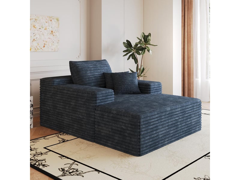  Fauteuil 1 places - 115x159cm - chaiselongue modulaire en velours assise profonde, mousse haute résilience sans montage - bleu  - Conforama C