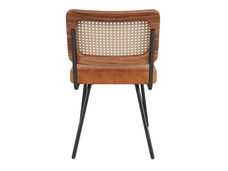 Lot de 6 chaises, dossier rotin pe, pieds fer réglables, design élégant, polyuréthane + acier, marron - Conforama D