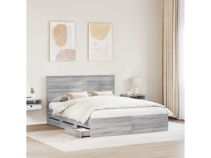  Lit double- lit adulte -  cadre de lit gris sonoma 160 x 200 cm bois ingénierie  - Conforama B