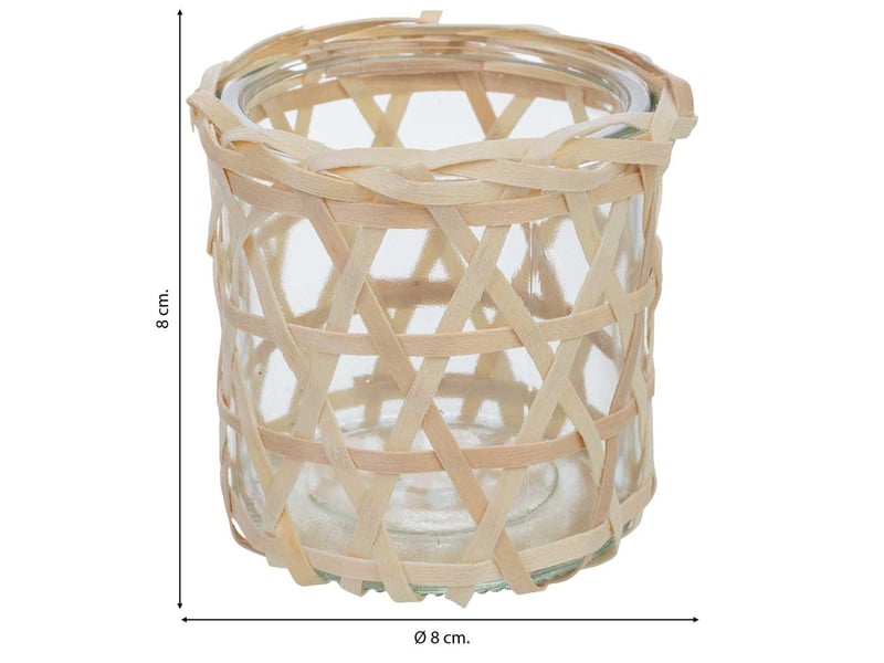  Bougeoir en verre doublé de fibres naturelles brunes, d8 x h cm  - Conforama C