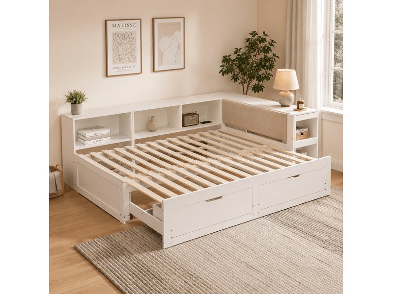  Lit double 180x200 avec bureau et rangements homvra  - Conforama D
