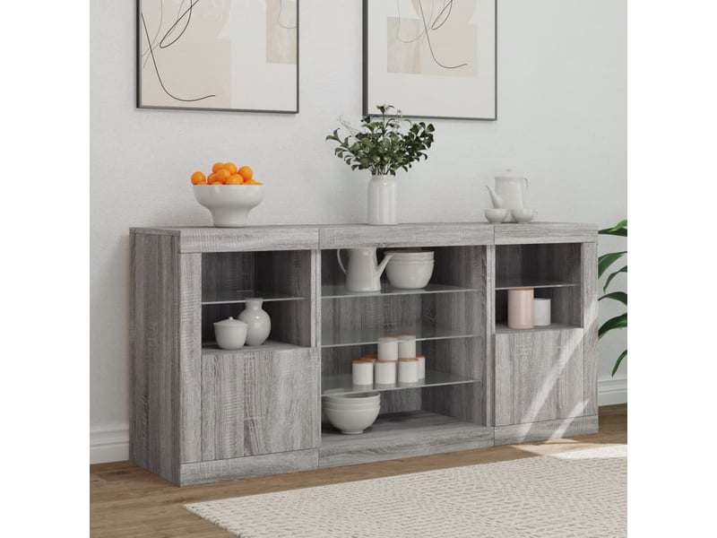  Buffet salon, buffet de rangement avec lumières led sonoma gris 142,5x37x67 cm shl28299  - Conforama C