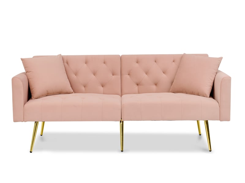  Canapé convertible 2 places 177x78x74 cm rose velours, dossier réglable 3 positions avec 2 coussins  - Conforama A