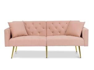 Canapé convertible 2 places 177x78x74 cm rose velours, dossier réglable 3 positions avec 2 coussins