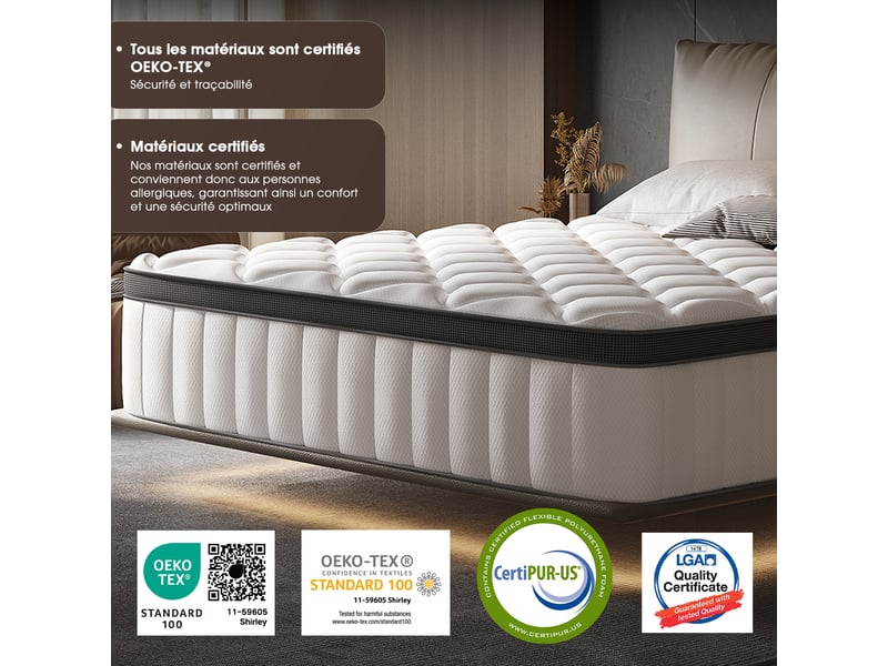  Matelas 90x200 matelas à ressorts ensachés indépendant en mousse à mémoire de forme 25cm d'épaisseur pour adultes et enfants, matelas 1 personne fermeté moyenne, respirant tissu doux  - Conforama C
