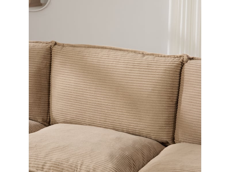  Canapé d'angle 3 places en velours côtelé kaki avec pouf et coffre intégré pour salon ou bureau  - Conforama W