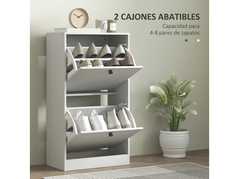  Meuble à chaussures avec 2 tiroirs abattants et étagères réglables pour couloirs et petits espaces 47x26x85 cm blanc marbré  - Conforama E