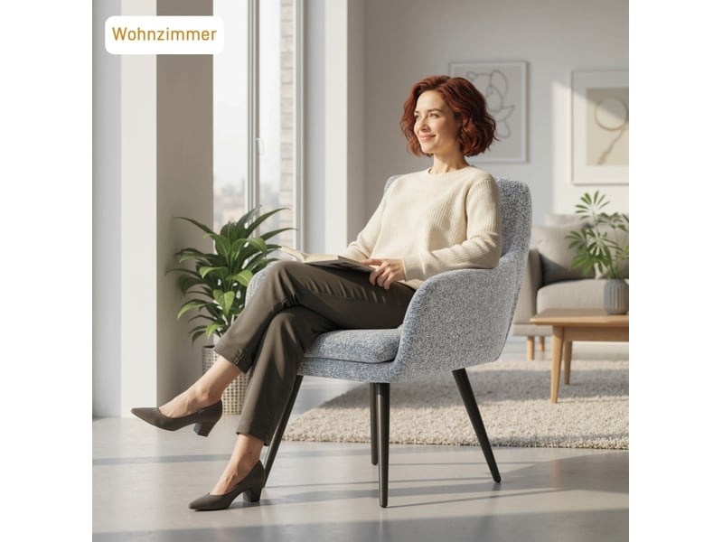  Fauteuil d'accent rembourré avec pieds en métal, aspect lin, gris clair  - Conforama C
