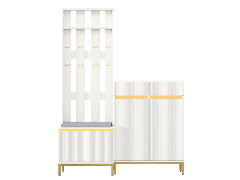 Vestiaire d’entrée avec banc, meuble à chaussures et led, 80x35x103 cm blanc - Conforama A