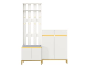 Vestiaire d’entrée avec banc, meuble à chaussures et led, 80x35x103 cm blanc