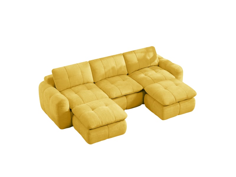 Canapé modulaire en u 3 places sans cadre, combinable avec 2 poufs, sans montage, en chenille jaune - Conforama A