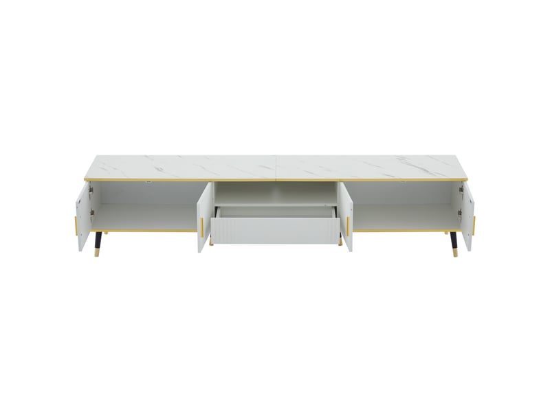  Meuble tv moderne 200x40x46 cm effet marbre, 2 portes, 1 tiroir, rangements, tv jusqu'à 90 pouces  - Conforama D