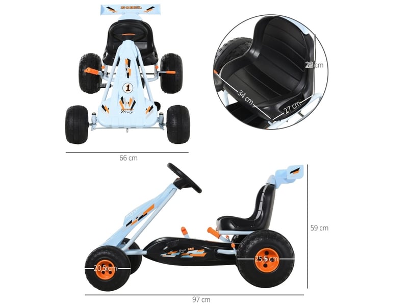 Kart à pédales 97x66x59 cm dès 3 ans avec siège réglable, acier, bleu clair - Conforama D