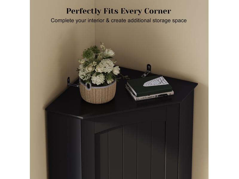  Meuble d'angle avec 2 portes et étagères réglables, rangement vertical pour cuisine, mdf noir, 42 × 42 × 166 cm  - Conforama E
