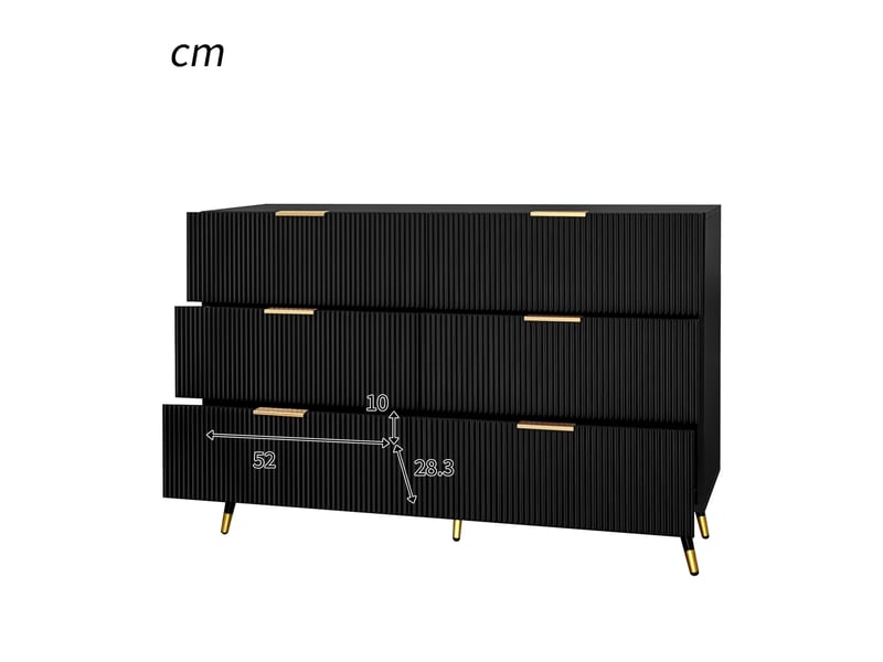  Chiffonnier 120x40x77 cm, commode avec 6  tiroirs, style moderne, aggloméré, noir+doré  - Conforama D