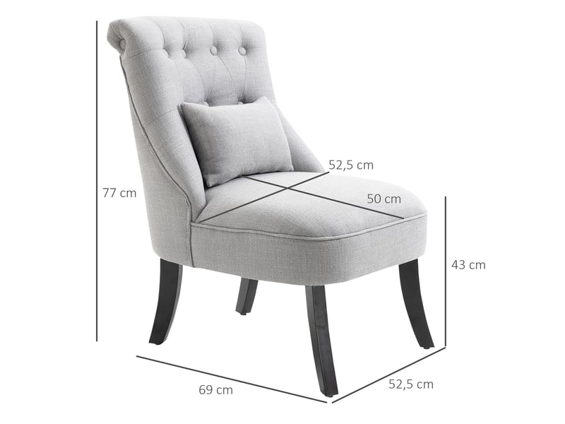  Fauteuil en tissu aspect lin avec coussin pieds en bois gris 52,5 x 69 x 77 cm  - Conforama C
