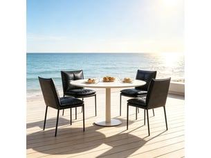 Lot de 4 chaises de salle à manger avec dossier ergonomique  - piètement métal, simili cuir effet noir