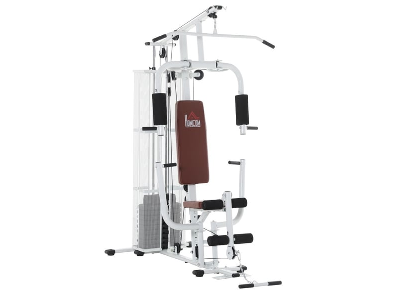 Station de musculation multifonction 150x110x210 cm avec poids et tirage vertical métal polyuréthane (pu) blanc - Conforama A