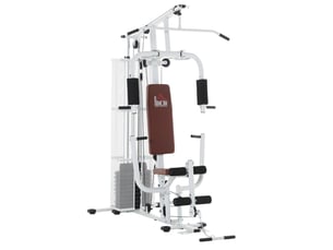 Station de musculation multifonction 150x110x210 cm avec poids et tirage vertical métal polyuréthane (pu) blanc