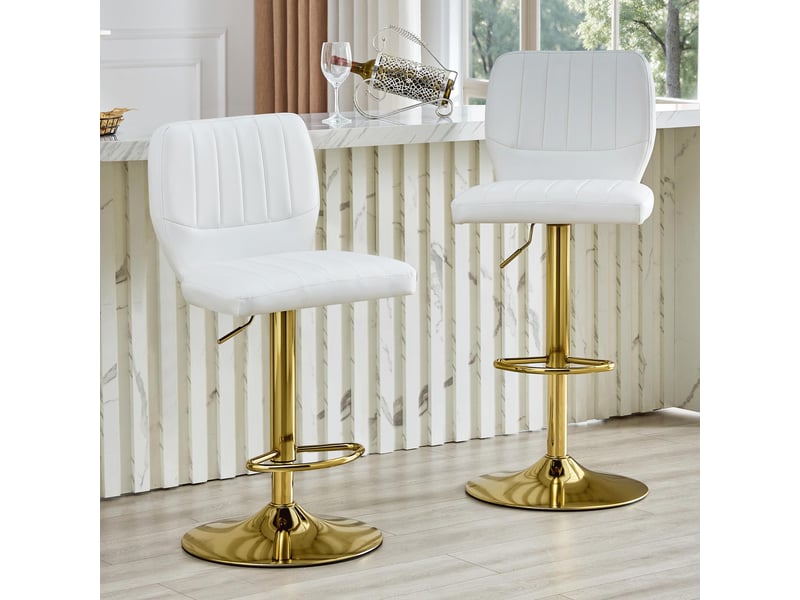 Tabouret de bar réglable 52 x 45 x 93-114 cm - siège pivotant à 360° -avec dossier et pédales en métal - cuir - blanc - Conforama D