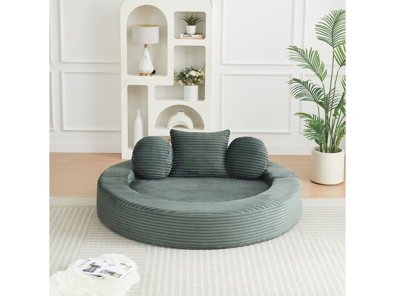  Canapé convertible 4 en 1, canapé modulable, lit de jour rond, 3 coussins, mousse, petits espaces, velours côtelé, vert CozyNest - Conforama E