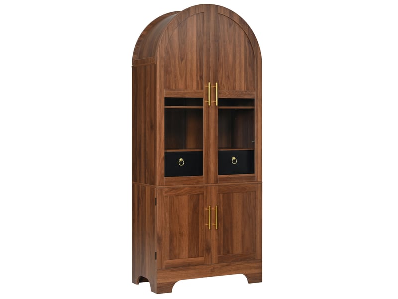 Buffet 76x40x180 cm, forme arquée, éclairage led, 4 portes et 1 tiroir, panneau de particules et mdf, aspect noyer brun  - Conforama A