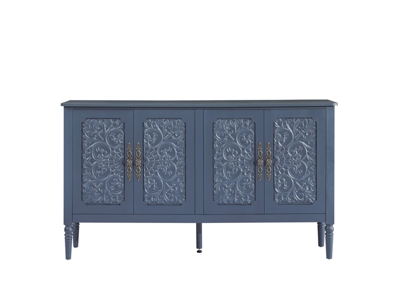  Buffet 160x40x89 cm, bleu marine, style classique avec coins arrondis sécurité, panneaux de particules  - Conforama A