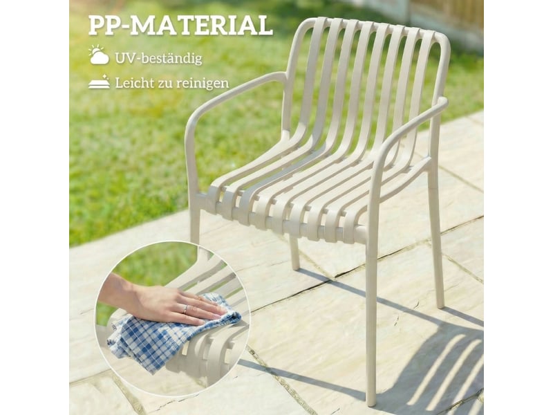  Fauteuil de jardin 4 pièces ergonomique chaises empilables design à lamelles accoudoirs crème blanc  - Conforama C