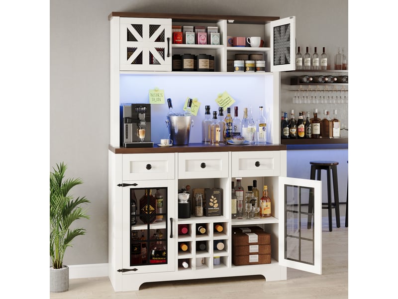  Meuble de cuisine muvano, buffet haut blanc avec éclairage led, 120 x 40 x 180 cm  - Conforama D