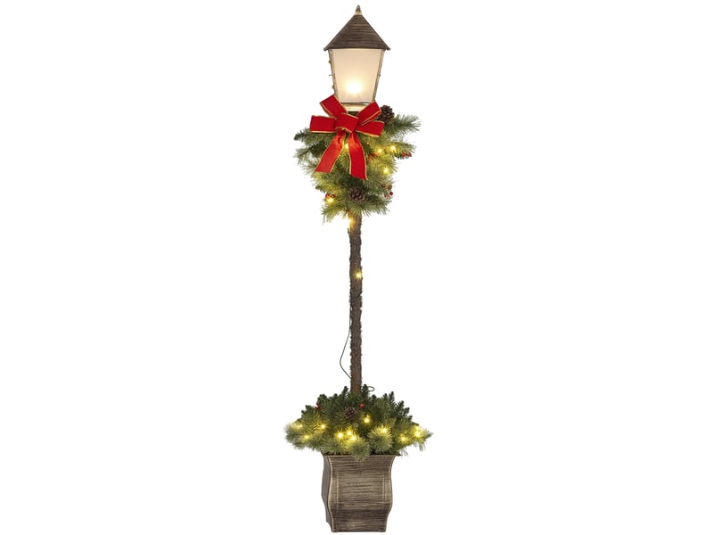 Lanterne de noël avec baies, pommes de pin et nœud, lumières led, tige en métal, 150 cm  - Conforama A