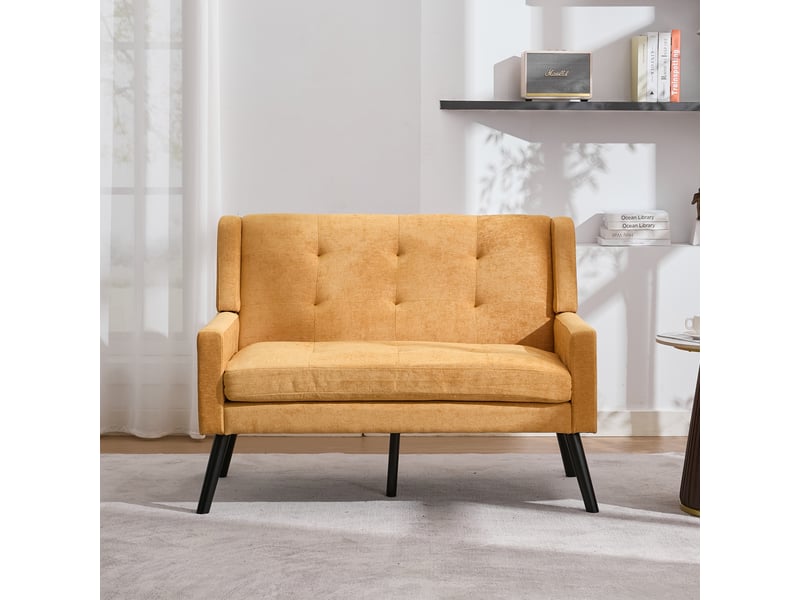  Banquette 2 places en lin l119 cm, pieds bois massif antidérapants, coussin mousse haute densité  - Conforama R
