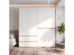 Armoire de chambre 180 x 50 x 200 cm, 6 portes 2 tringles et 5 tiroirs, pour chambre et entrée, style classique, blanc