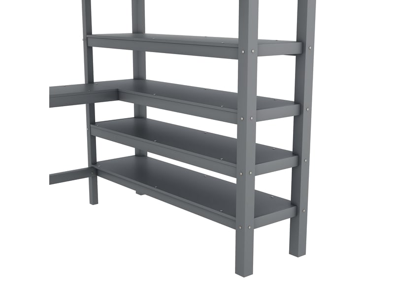 Lit mezzanine enfant 140x200 cm, table, étagère, garde-corps, sommier, pin gris, sans matelas - Conforama R