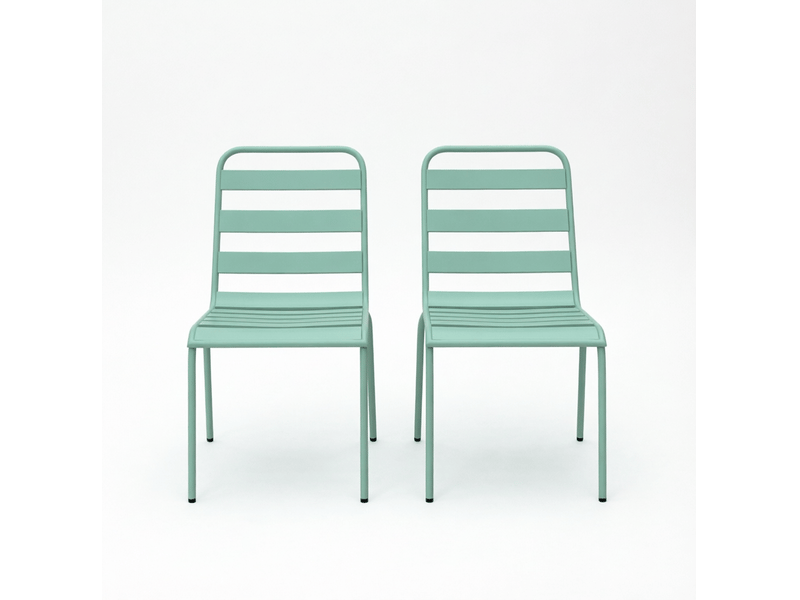  Lot de 2 chaises de jardin empilables 46 x 58 x 78 cm vertes en acier, repas en extérieur, patins réglables  - Conforama A