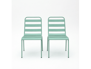 Lot de 2 chaises de jardin empilables 46 x 58 x 78 cm vertes en acier, repas en extérieur, patins réglables