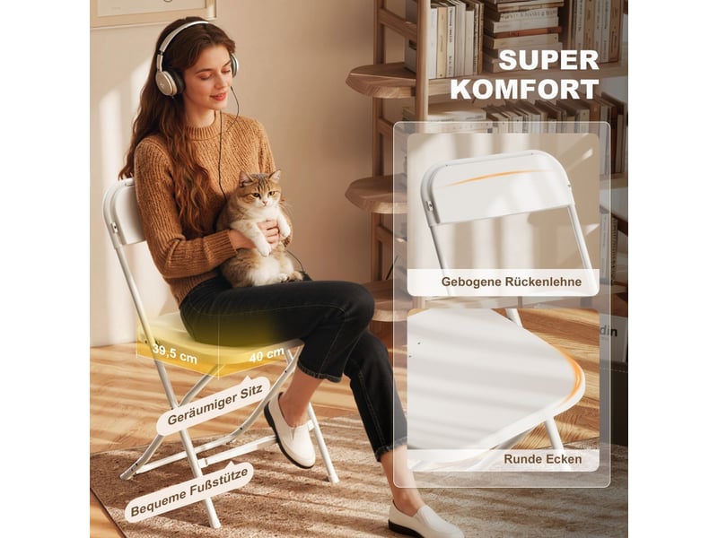  Ensemble de 6 chaises pliantes, avec trous de drainage, structure en acier, usage polyvalent, blanches  - Conforama B
