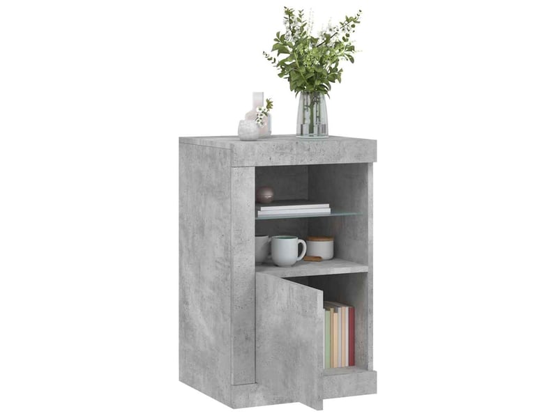  Armoire latérale, meuble de rangement avec lumières led gris béton bois d'ingénierie  - Conforama D