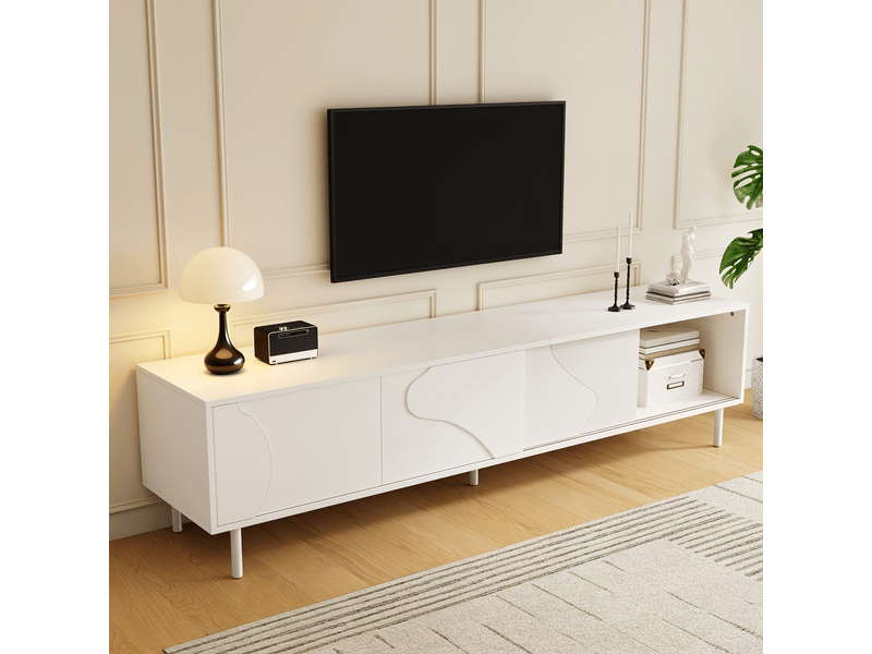  Meuble tv blanc 180 cm avec portes coulissantes mdf mat led app  - Conforama C